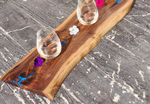 Load image into Gallery viewer, CH252 - 32" x 8.5" Live Edge Black Walnut with Ocean Blue Epoxy Charcuterie Board / Serving Tray