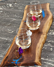Load image into Gallery viewer, CH252 - 32" x 8.5" Live Edge Black Walnut with Ocean Blue Epoxy Charcuterie Board / Serving Tray