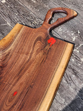 Load image into Gallery viewer, CH250 - 29" x 14.25" Live Edge Black Walnut with Fire Red Epoxy Charcuterie Board / Serving Tray