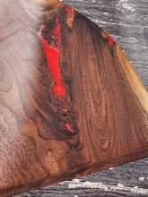 Load image into Gallery viewer, CH250 - 29" x 14.25" Live Edge Black Walnut with Fire Red Epoxy Charcuterie Board / Serving Tray
