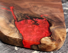 Load image into Gallery viewer, CH251 - 28" x 16" Live Edge Black Walnut with Fireworks Red Epoxy Charcuterie Board / Serving Tray