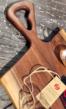 Load image into Gallery viewer, CH251 - 28" x 16" Live Edge Black Walnut with Fireworks Red Epoxy Charcuterie Board / Serving Tray