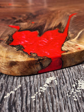 Load image into Gallery viewer, CH251 - 28" x 16" Live Edge Black Walnut with Fireworks Red Epoxy Charcuterie Board / Serving Tray