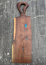 Load image into Gallery viewer, CH243 - 29.5" x 9" Live Edge Black Walnut with Cobalt Blue Epoxy Charcuterie Board / Serving Tray