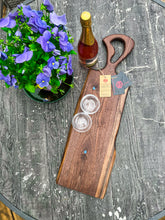 Load image into Gallery viewer, CH243 - 29.5" x 9" Live Edge Black Walnut with Cobalt Blue Epoxy Charcuterie Board / Serving Tray