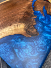 Load image into Gallery viewer, CH241 - 24" x 12" Live Edge Black Walnut with Cobalt Blue Epoxy Charcuterie Board / Serving Tray