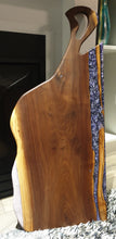 Load image into Gallery viewer, CH225 - 37.5" x 16.25" Black Walnut with Purple pearl and black Epoxy Charcuterie Board / Serving Tray