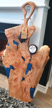 Load image into Gallery viewer, CH227 - 40" x 20" Live Edge Willow Wood with Blue Epoxy Charcuterie Board / Serving Tray