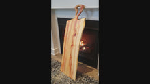 Load and play video in Gallery viewer, CH226 - 42" x 14" Manitoba Box Elder with purple/pink Epoxy Charcuterie Board / Serving Tray