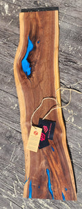 CH252 - 32" x 8.5" Live Edge Black Walnut with Ocean Blue Epoxy Charcuterie Board / Serving Tray