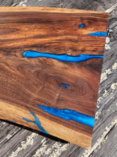 Load image into Gallery viewer, CH252 - 32&quot; x 8.5&quot; Live Edge Black Walnut with Ocean Blue Epoxy Charcuterie Board / Serving Tray
