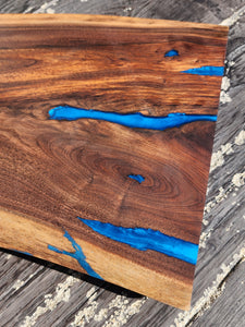 CH252 - 32" x 8.5" Live Edge Black Walnut with Ocean Blue Epoxy Charcuterie Board / Serving Tray