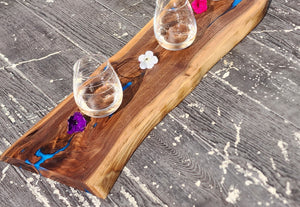 CH252 - 32" x 8.5" Live Edge Black Walnut with Ocean Blue Epoxy Charcuterie Board / Serving Tray