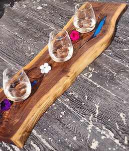 CH252 - 32" x 8.5" Live Edge Black Walnut with Ocean Blue Epoxy Charcuterie Board / Serving Tray