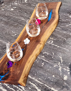 CH252 - 32" x 8.5" Live Edge Black Walnut with Ocean Blue Epoxy Charcuterie Board / Serving Tray