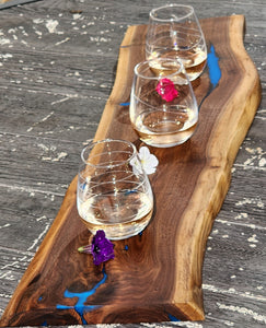 CH252 - 32" x 8.5" Live Edge Black Walnut with Ocean Blue Epoxy Charcuterie Board / Serving Tray