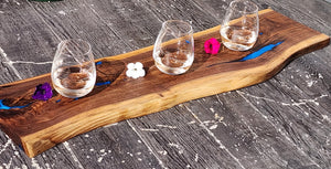 CH252 - 32" x 8.5" Live Edge Black Walnut with Ocean Blue Epoxy Charcuterie Board / Serving Tray