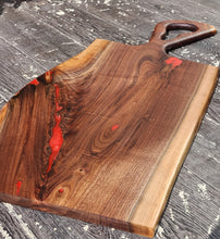 Load image into Gallery viewer, CH250 - 29&quot; x 14.25&quot; Live Edge Black Walnut with Fire Red Epoxy Charcuterie Board / Serving Tray
