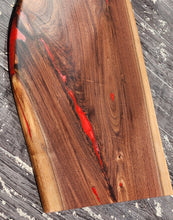 Load image into Gallery viewer, CH250 - 29&quot; x 14.25&quot; Live Edge Black Walnut with Fire Red Epoxy Charcuterie Board / Serving Tray
