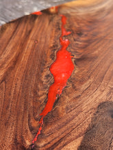 Load image into Gallery viewer, CH250 - 29&quot; x 14.25&quot; Live Edge Black Walnut with Fire Red Epoxy Charcuterie Board / Serving Tray
