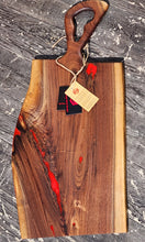 Load image into Gallery viewer, CH250 - 29&quot; x 14.25&quot; Live Edge Black Walnut with Fire Red Epoxy Charcuterie Board / Serving Tray
