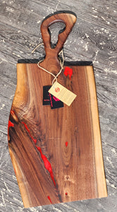 CH250 - 29" x 14.25" Live Edge Black Walnut with Fire Red Epoxy Charcuterie Board / Serving Tray