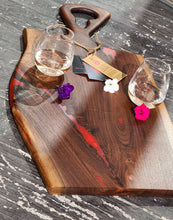 Load image into Gallery viewer, CH250 - 29&quot; x 14.25&quot; Live Edge Black Walnut with Fire Red Epoxy Charcuterie Board / Serving Tray
