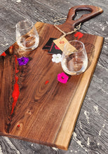 Load image into Gallery viewer, CH250 - 29&quot; x 14.25&quot; Live Edge Black Walnut with Fire Red Epoxy Charcuterie Board / Serving Tray
