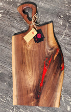 Load image into Gallery viewer, CH250 - 29&quot; x 14.25&quot; Live Edge Black Walnut with Fire Red Epoxy Charcuterie Board / Serving Tray
