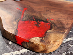 CH251 - 28" x 16" Live Edge Black Walnut with Fireworks Red Epoxy Charcuterie Board / Serving Tray