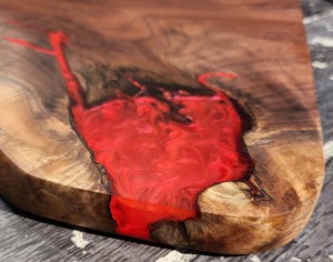 CH251 - 28" x 16" Live Edge Black Walnut with Fireworks Red Epoxy Charcuterie Board / Serving Tray