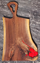 Load image into Gallery viewer, CH251 - 28&quot; x 16&quot; Live Edge Black Walnut with Fireworks Red Epoxy Charcuterie Board / Serving Tray
