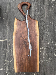 CH240 - 29" x 11" Live Edge Black Walnut with Pearl Blue Epoxy Charcuterie Board / Serving Tray