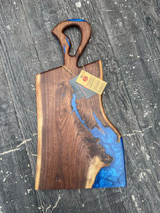 CH241 - 24" x 12" Live Edge Black Walnut with Cobalt Blue Epoxy Charcuterie Board / Serving Tray