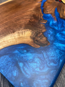 CH241 - 24" x 12" Live Edge Black Walnut with Cobalt Blue Epoxy Charcuterie Board / Serving Tray