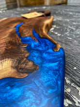 Load image into Gallery viewer, CH241 - 24&quot; x 12&quot; Live Edge Black Walnut with Cobalt Blue Epoxy Charcuterie Board / Serving Tray
