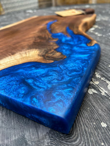 CH241 - 24" x 12" Live Edge Black Walnut with Cobalt Blue Epoxy Charcuterie Board / Serving Tray