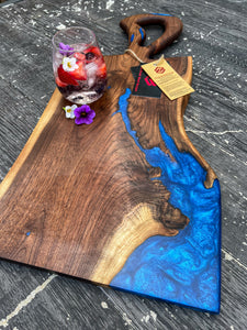 CH241 - 24" x 12" Live Edge Black Walnut with Cobalt Blue Epoxy Charcuterie Board / Serving Tray