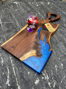 CH241 - 24" x 12" Live Edge Black Walnut with Cobalt Blue Epoxy Charcuterie Board / Serving Tray