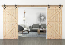 Load image into Gallery viewer, Barn Door Hardware - Double Door - Diamond Shaped Hangers - 13 ft Track
