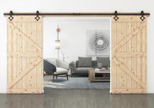 Barn Door Hardware - Double Door - Diamond Shaped Hangers - 13 ft Track